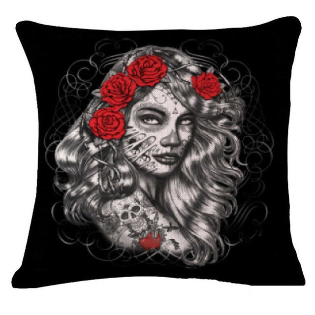 Skull Pillowcase Punk Skull Halloween Pillow Case Lovers Terror Crown Sugar Skull Skeleton 18x18 inches Throw Pillow Decorative