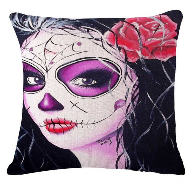 Skull Pillowcase Punk Skull Halloween Pillow Case Lovers Terror Crown Sugar Skull Skeleton 18x18 inches Throw Pillow Decorative