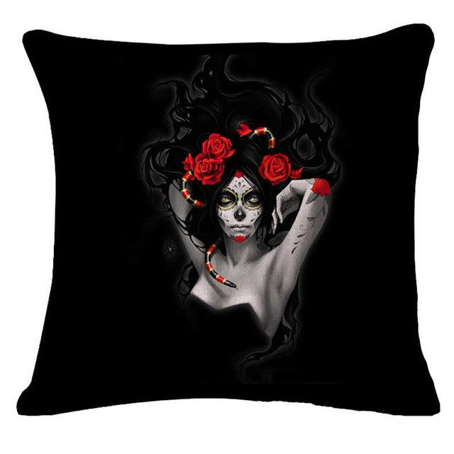 Skull Pillowcase Punk Skull Halloween Pillow Case Lovers Terror Crown Sugar Skull Skeleton 18x18 inches Throw Pillow Decorative