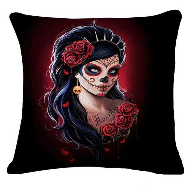 Skull Pillowcase Punk Skull Halloween Pillow Case Lovers Terror Crown Sugar Skull Skeleton 18x18 inches Throw Pillow Decorative