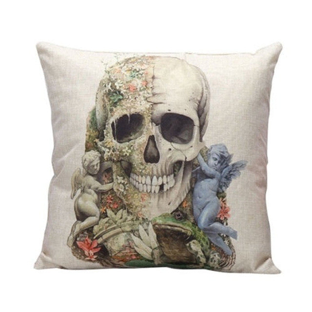 Skull Pillowcase Punk Skull Halloween Pillow Case Lovers Terror Crown Sugar Skull Skeleton 18x18 inches Throw Pillow Decorative