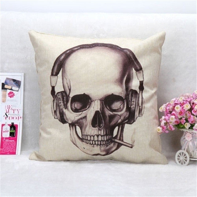 Skull Pillowcase Punk Skull Halloween Pillow Case Lovers Terror Crown Sugar Skull Skeleton 18x18 inches Throw Pillow Decorative