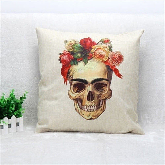 Skull Pillowcase Punk Skull Halloween Pillow Case Lovers Terror Crown Sugar Skull Skeleton 18x18 inches Throw Pillow Decorative