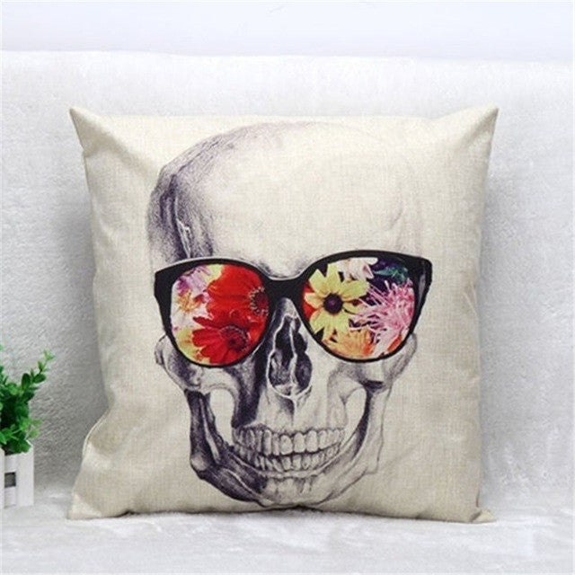 Skull Pillowcase Punk Skull Halloween Pillow Case Lovers Terror Crown Sugar Skull Skeleton 18x18 inches Throw Pillow Decorative