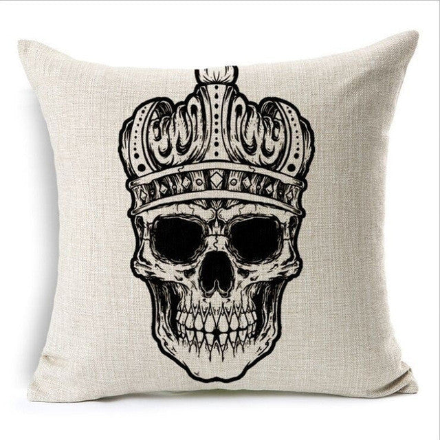 Skull Pillowcase Punk Skull Halloween Pillow Case Lovers Terror Crown Sugar Skull Skeleton 18x18 inches Throw Pillow Decorative