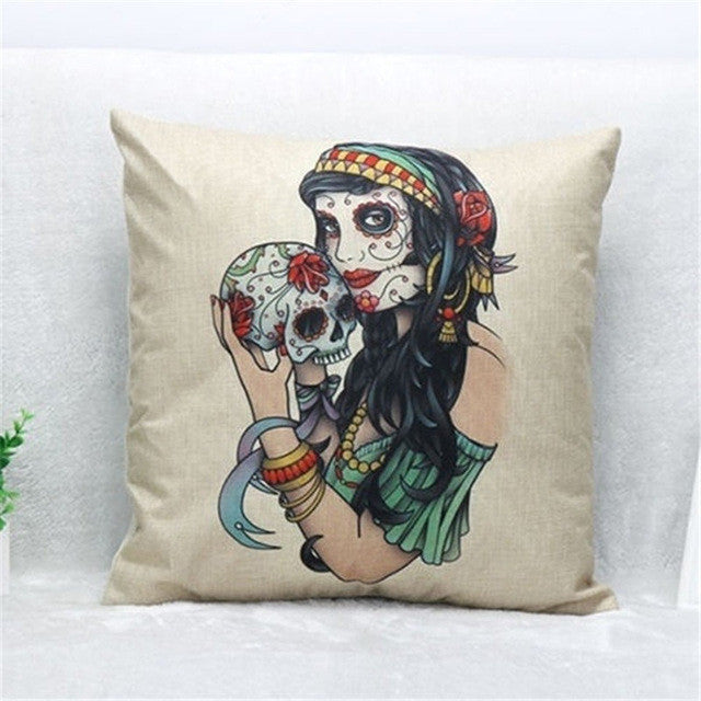 Skull Pillowcase Punk Skull Halloween Pillow Case Lovers Terror Crown Sugar Skull Skeleton 18x18 inches Throw Pillow Decorative