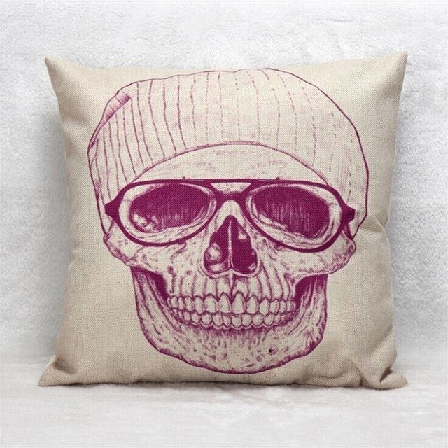 Skull Pillowcase Punk Skull Halloween Pillow Case Lovers Terror Crown Sugar Skull Skeleton 18x18 inches Throw Pillow Decorative