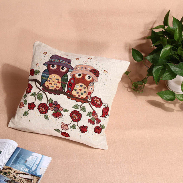 Throw Pillow Case Cotton Linen Cartoon Animals Owl Bird Throw Pillow Case for Home, Bedroom, Room, Office