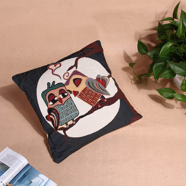 Throw Pillow Case Cotton Linen Cartoon Animals Owl Bird Throw Pillow Case for Home, Bedroom, Room, Office