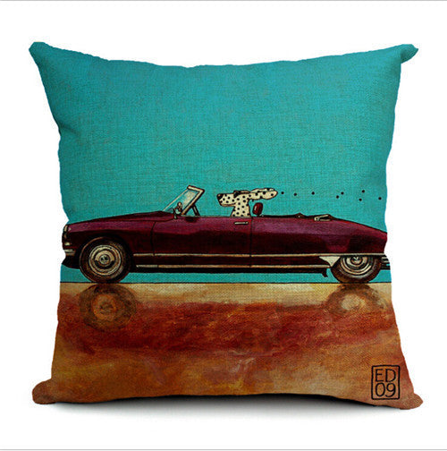 45X45CM Decorative Pillow Covers Lovely Cartoon Dog Driving Almofadas Linen Pillow Case Christmas Decorative Linen