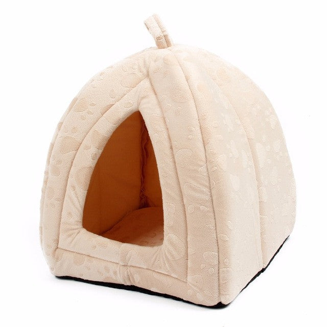 Cat House and Pet Beds 5 Colors Beige and Red Purple, Khaki, Black with Paw Stripe, White with Paw Stripe