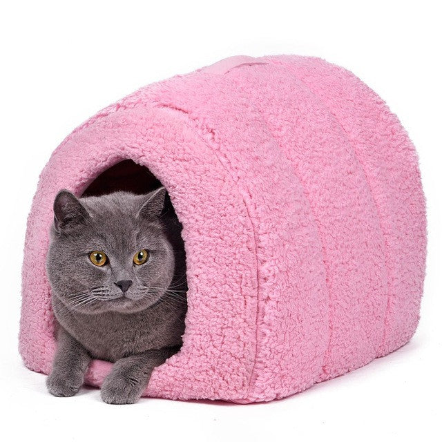 Cat House and Pet Beds 5 Colors Beige and Red Purple, Khaki, Black with Paw Stripe, White with Paw Stripe