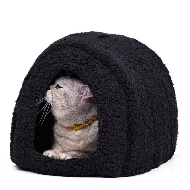 Cat House and Pet Beds 5 Colors Beige and Red Purple, Khaki, Black with Paw Stripe, White with Paw Stripe