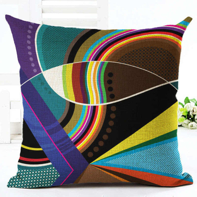 Decorative Pillow Case Colorful Geometric Pillowcase 18x18 Inches Woven Cotton Linen Chair Seat Throw Pillow Cover