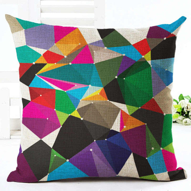 Decorative Pillow Case Colorful Geometric Pillowcase 18x18 Inches Woven Cotton Linen Chair Seat Throw Pillow Cover