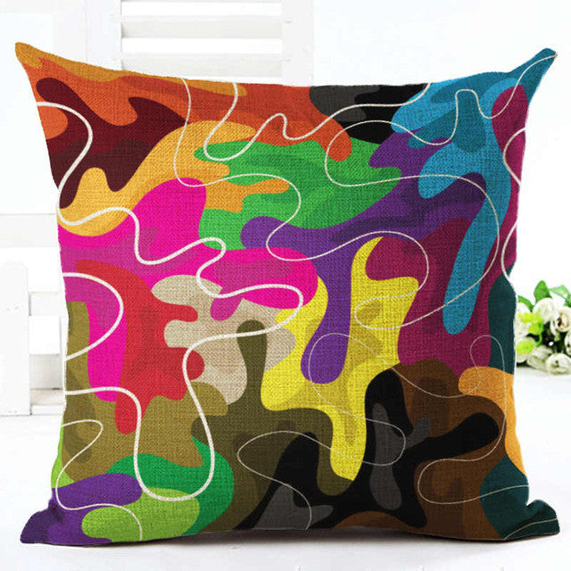 Decorative Pillow Case Colorful Geometric Pillowcase 18x18 Inches Woven Cotton Linen Chair Seat Throw Pillow Cover