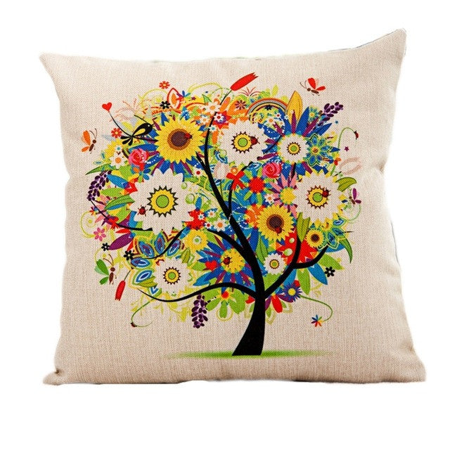 Season Life Tree Cotton Linen Colorful Decorative Pillow Case Chair Square Waist and Seat 45x45cm Pillow Cover Home Textile