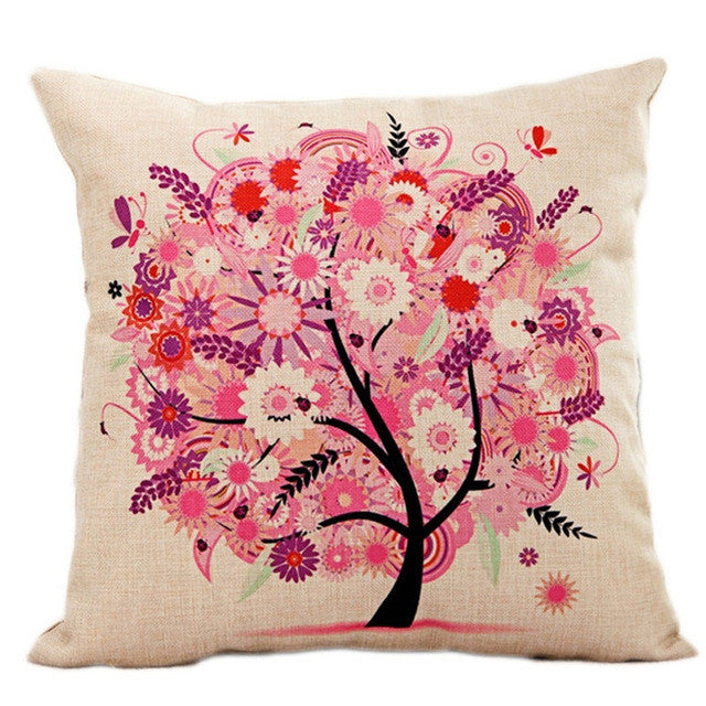 Season Life Tree Cotton Linen Colorful Decorative Pillow Case Chair Square Waist and Seat 45x45cm Pillow Cover Home Textile