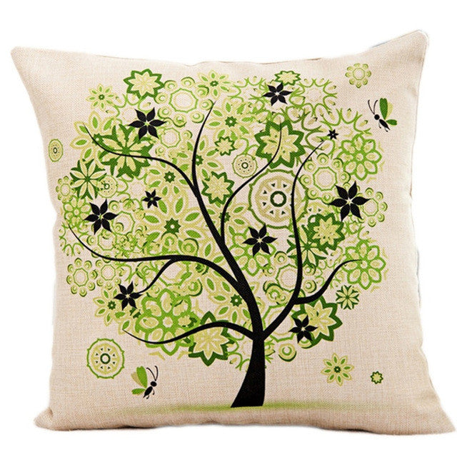 Season Life Tree Cotton Linen Colorful Decorative Pillow Case Chair Square Waist and Seat 45x45cm Pillow Cover Home Textile