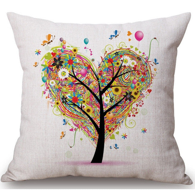 Season Life Tree Cotton Linen Colorful Decorative Pillow Case Chair Square Waist and Seat 45x45cm Pillow Cover Home Textile