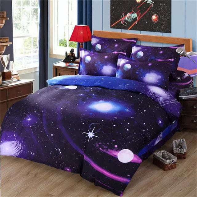 4/3pcs Galaxy 3D Bedding Sets Universe Outer Space Duvet cover Bed Sheet / Fitted Bed Sheet pillowcase Twin queen king