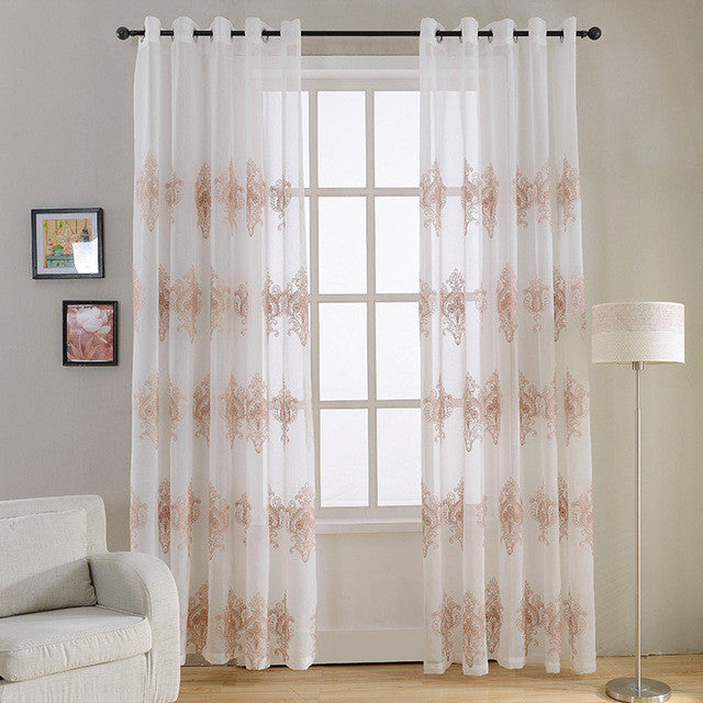 Luxury Embroidered Sheer Curtains Window Tulle Curtains for Living Room Bedroom Kitchen Gauze Voile Curtains White