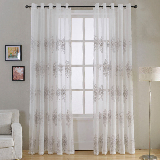 Luxury Embroidered Sheer Curtains Window Tulle Curtains for Living Room Bedroom Kitchen Gauze Voile Curtains White