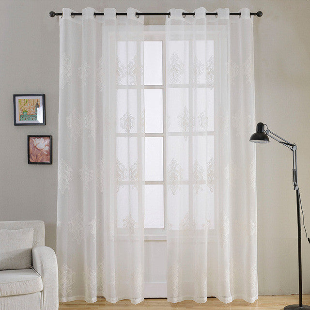 Luxury Embroidered Sheer Curtains Window Tulle Curtains for Living Room Bedroom Kitchen Gauze Voile Curtains White