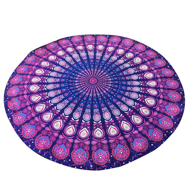 Bohemian 150cm Women Indian Persian Printed Round Chiffon Shawl Tapestry Retro Wall Hanging Towel Yoga Beach Mat T35