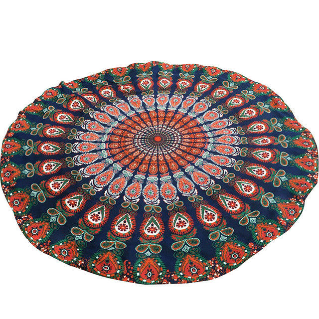 Bohemian 150cm Women Indian Persian Printed Round Chiffon Shawl Tapestry Retro Wall Hanging Towel Yoga Beach Mat T35