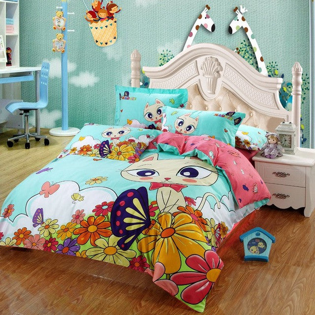 Adult/kids owl bedding set blue boys/girls duvet cover bed sheet cartoon pattern bedspread king queen twin size bed linen