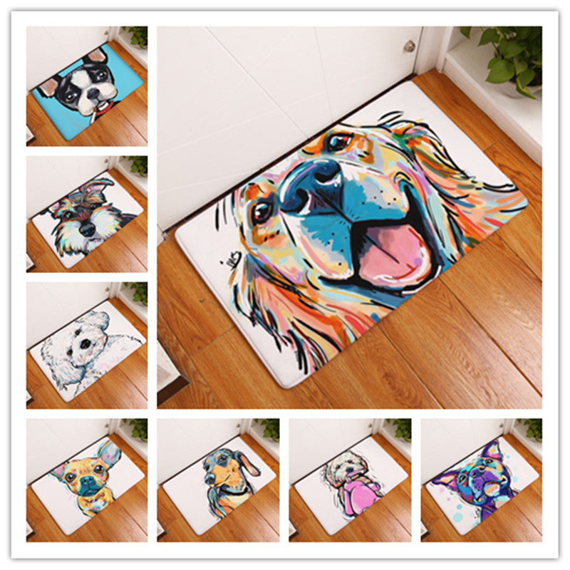 Lovely Painting Dog Print Carpets Anti-slip Floor Mat Outdoor Rugs Animal Front Door Mats