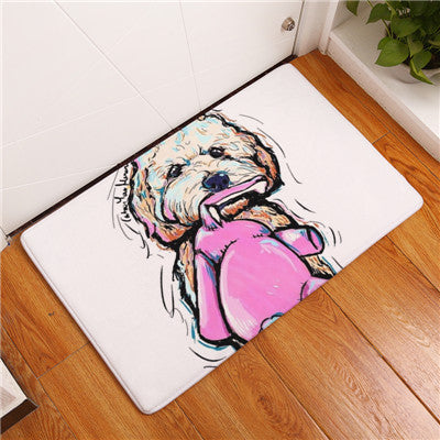 Lovely Painting Dog Print Carpets Anti-slip Floor Mat Outdoor Rugs Animal Front Door Mats