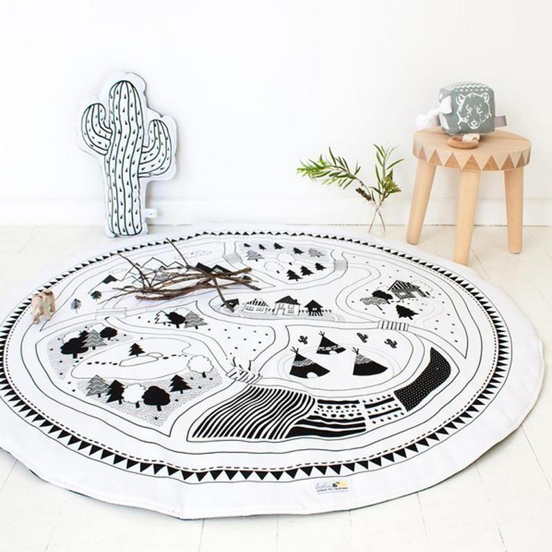Kids Game Mats Baby Crawling Blanket Cotton Children Padded Play Mat/ Round Racing Games Carpet Play Rug Kids Room Decoration