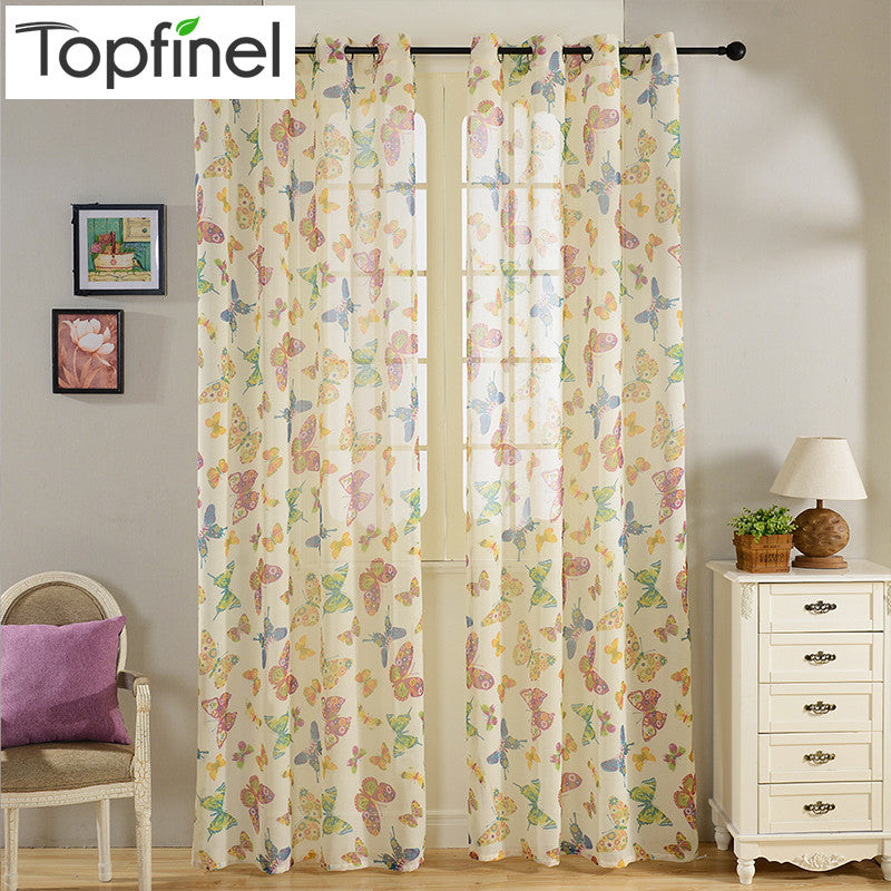 Top Finel Butterfly Sheer Curtain for Living Room Kitchen Tulle Curtains Bedroom Window Faux Linen Curtains Children Girls Room