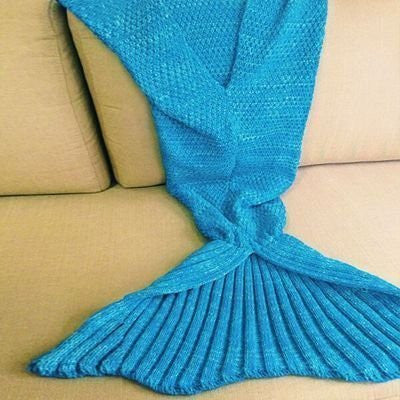 CAMMITEVER 4 Sizes Yarn Knitted Mermaid Tail Blanket Soft Sleeping Bed Handmade Crochet Anti-Pilling Portable Blanket For Spring