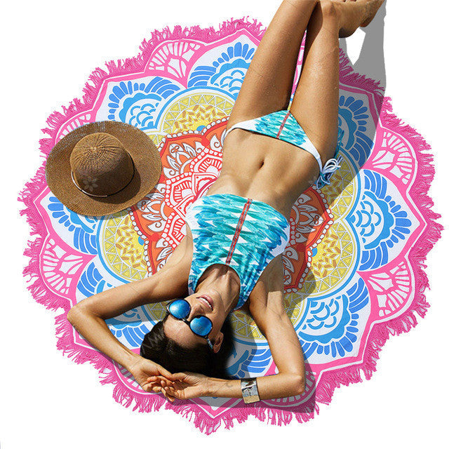 2017 tablecloth Beach Towel Tassel Geometric Print Summer Women Sandy swimming Sunbath Baby Blanket covers up 150x150cm