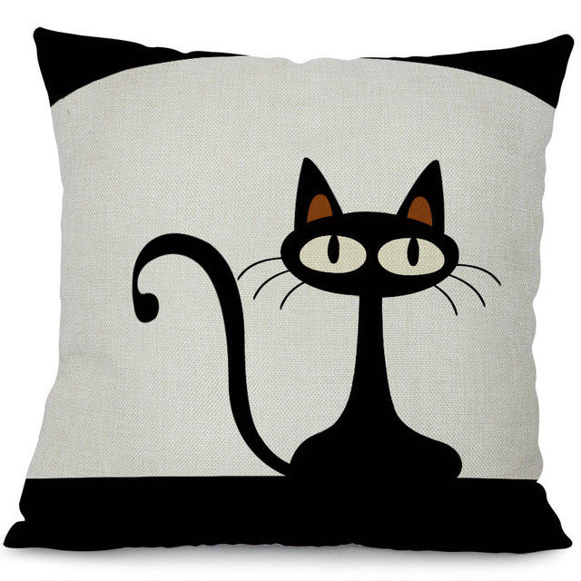 Miracille Square Cotton Linen Black Climbing Cat Animals Printed Decorative Throw Pillows Home Decor Cushion For Sofas No Core