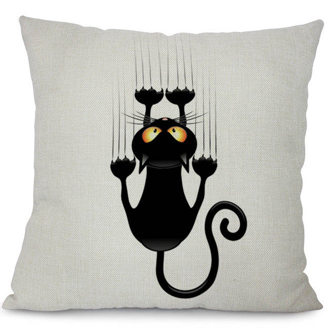 Miracille Square Cotton Linen Black Climbing Cat Animals Printed Decorative Throw Pillows Home Decor Cushion For Sofas No Core