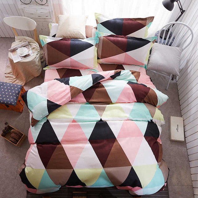 Home Textile 3pcs King Size Colorful Bedding Sets Pretty Geometric Plaid 4pcs Duvet Cover Sets Pillowcases Pillow Covers