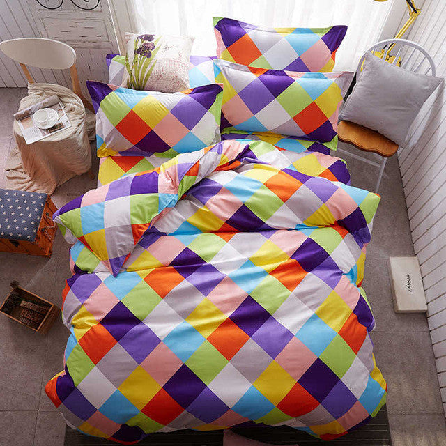 Home Textile 3pcs King Size Colorful Bedding Sets Pretty Geometric Plaid 4pcs Duvet Cover Sets Pillowcases Pillow Covers