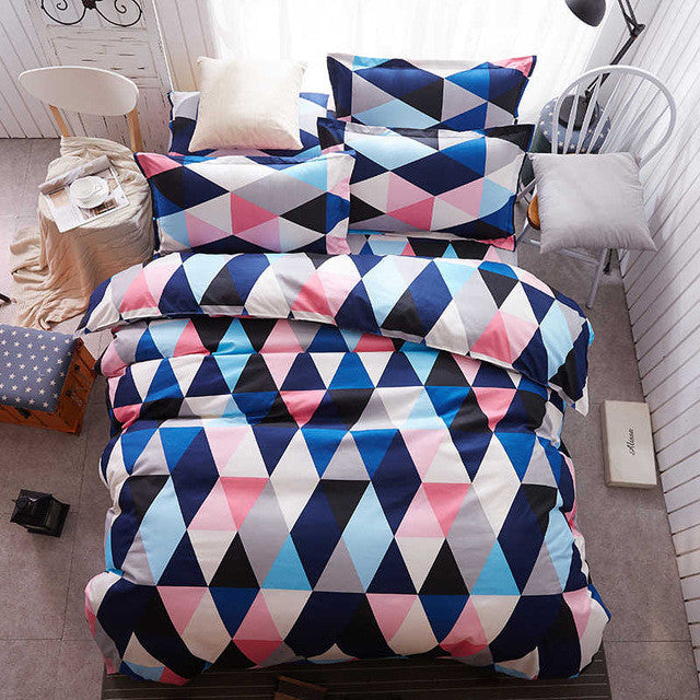 Home Textile 3pcs King Size Colorful Bedding Sets Pretty Geometric Plaid 4pcs Duvet Cover Sets Pillowcases Pillow Covers