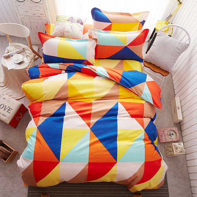 Home Textile 3pcs King Size Colorful Bedding Sets Pretty Geometric Plaid 4pcs Duvet Cover Sets Pillowcases Pillow Covers