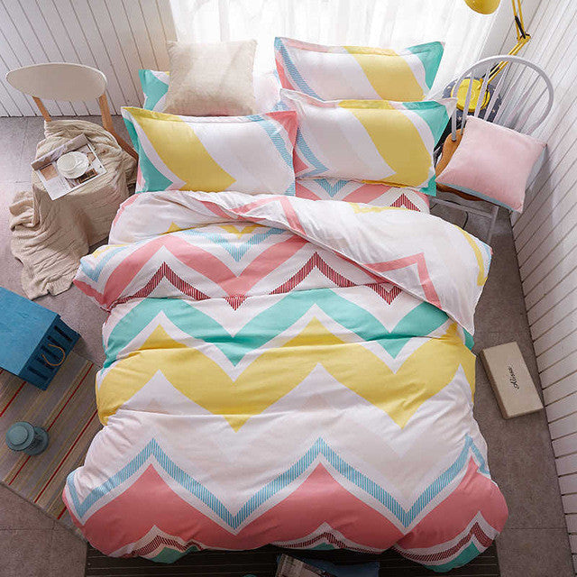 Home Textile 3pcs King Size Colorful Bedding Sets Pretty Geometric Plaid 4pcs Duvet Cover Sets Pillowcases Pillow Covers