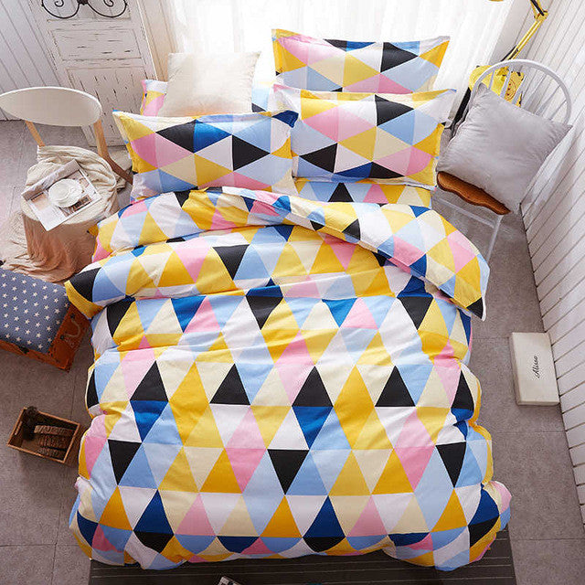 Home Textile 3pcs King Size Colorful Bedding Sets Pretty Geometric Plaid 4pcs Duvet Cover Sets Pillowcases Pillow Covers