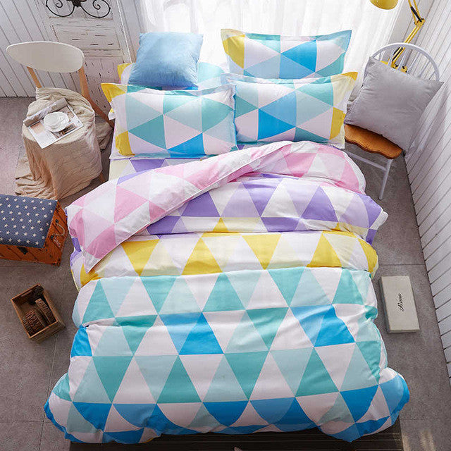 Home Textile 3pcs King Size Colorful Bedding Sets Pretty Geometric Plaid 4pcs Duvet Cover Sets Pillowcases Pillow Covers