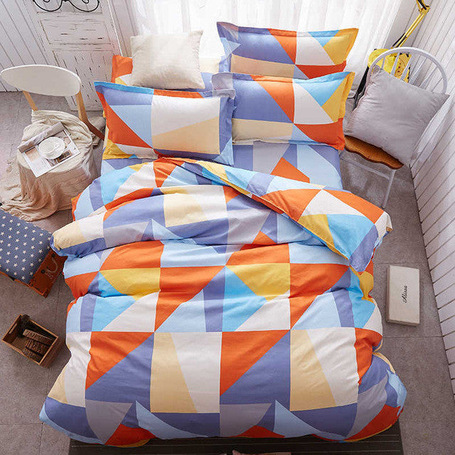 Home Textile 3pcs King Size Colorful Bedding Sets Pretty Geometric Plaid 4pcs Duvet Cover Sets Pillowcases Pillow Covers