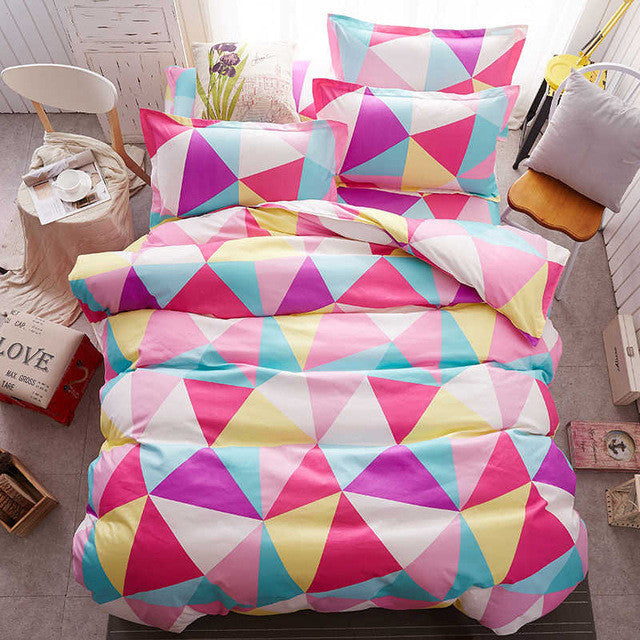 Home Textile 3pcs King Size Colorful Bedding Sets Pretty Geometric Plaid 4pcs Duvet Cover Sets Pillowcases Pillow Covers