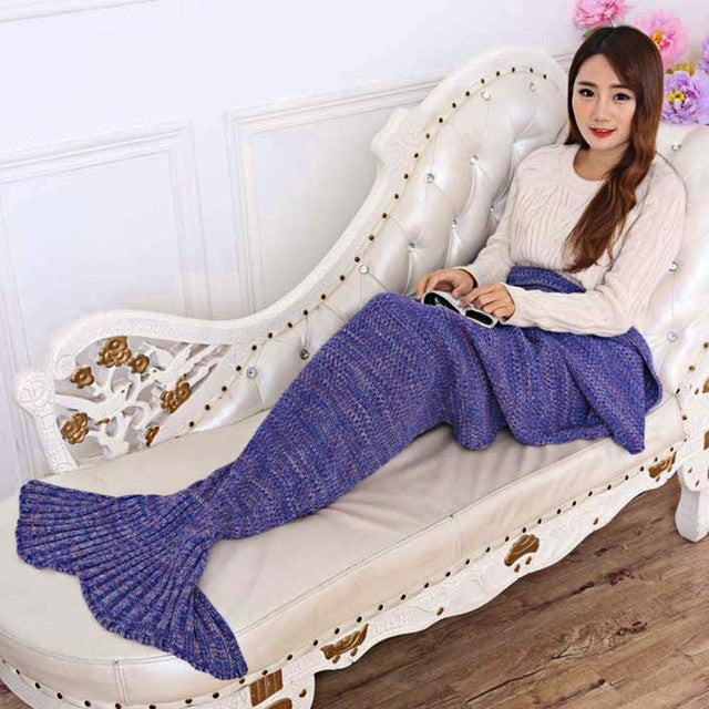 195x95CM Yarn Knitted Mermaid Tail Blanket Soft Sleeping Bed Handmade Crochet Anti-Pilling Portable Blanket Air Conditioning