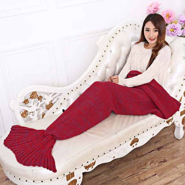 195x95CM Yarn Knitted Mermaid Tail Blanket Soft Sleeping Bed Handmade Crochet Anti-Pilling Portable Blanket Air Conditioning